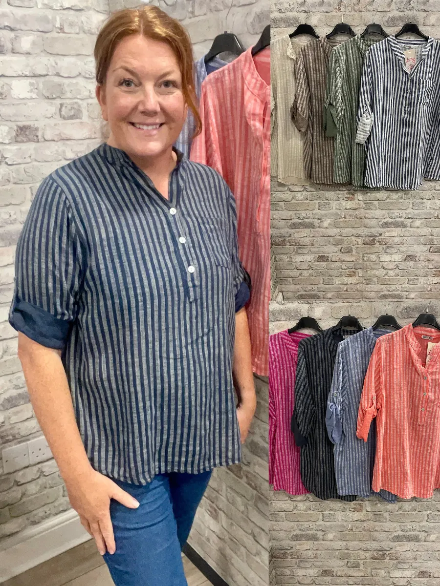 Grandad Collar Stripe Shirt
