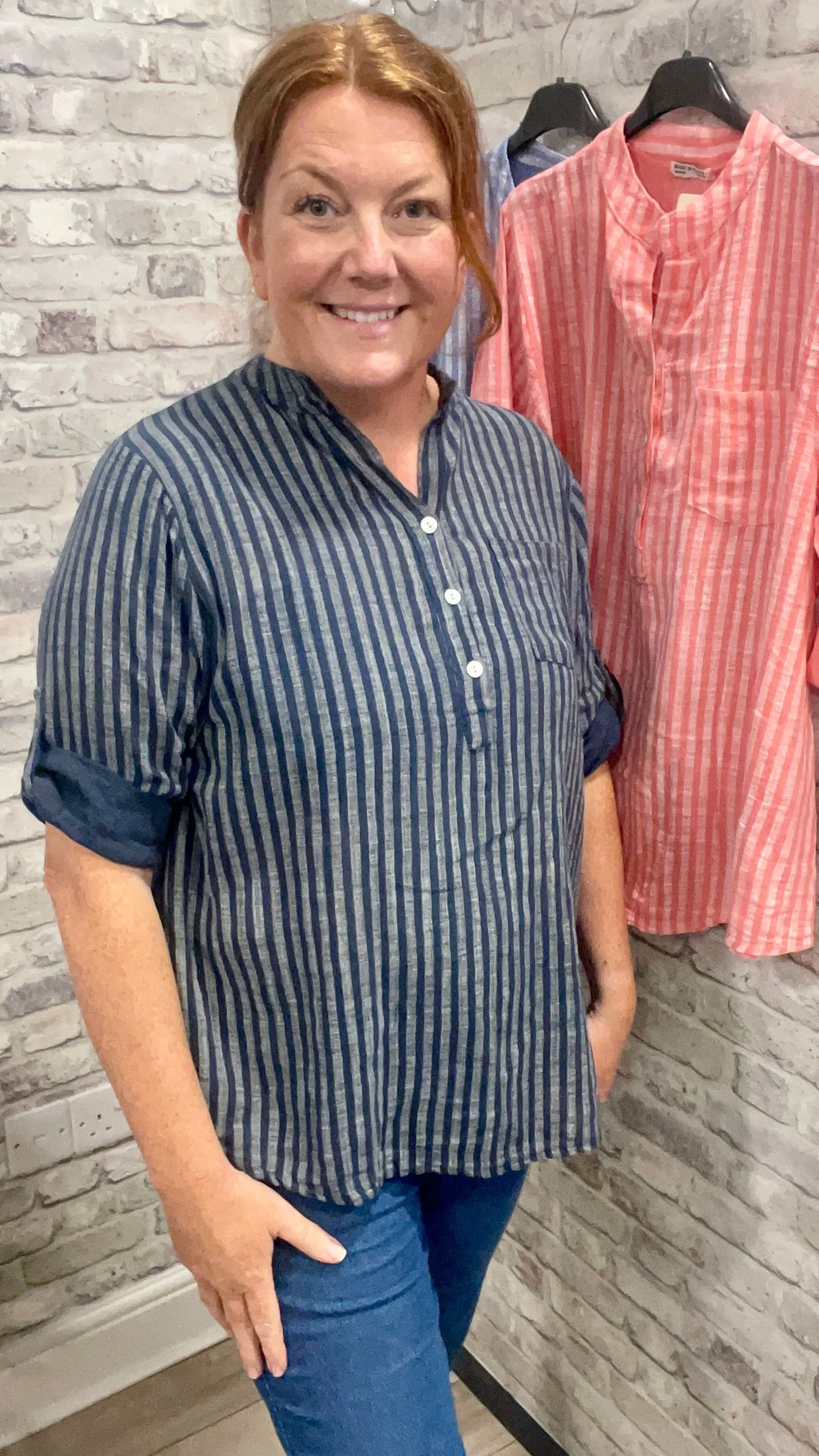 Grandad Collar Stripe Shirt