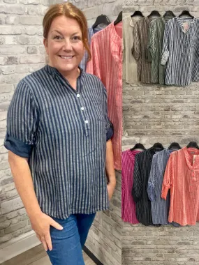 Grandad Collar Stripe Shirt