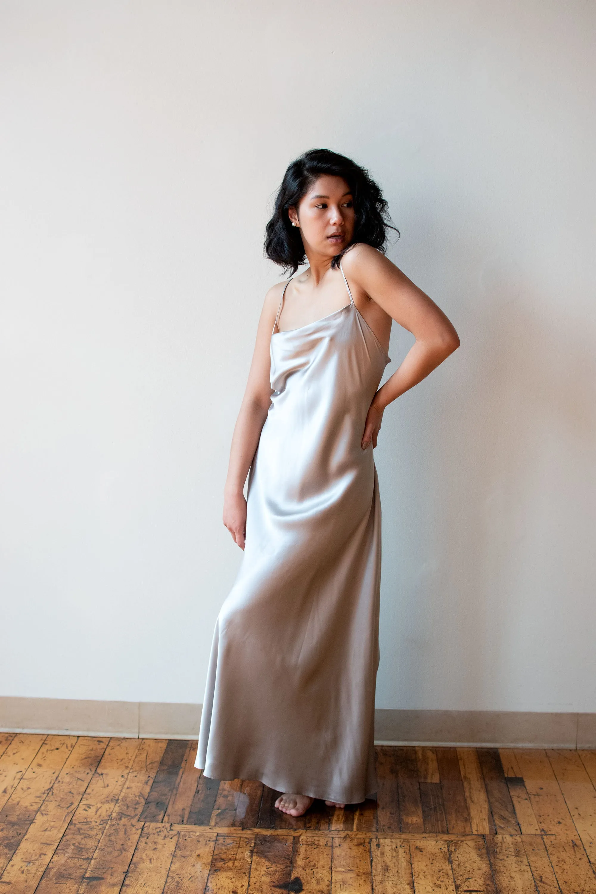 Gray Silk Slip Dress | Donna Karan
