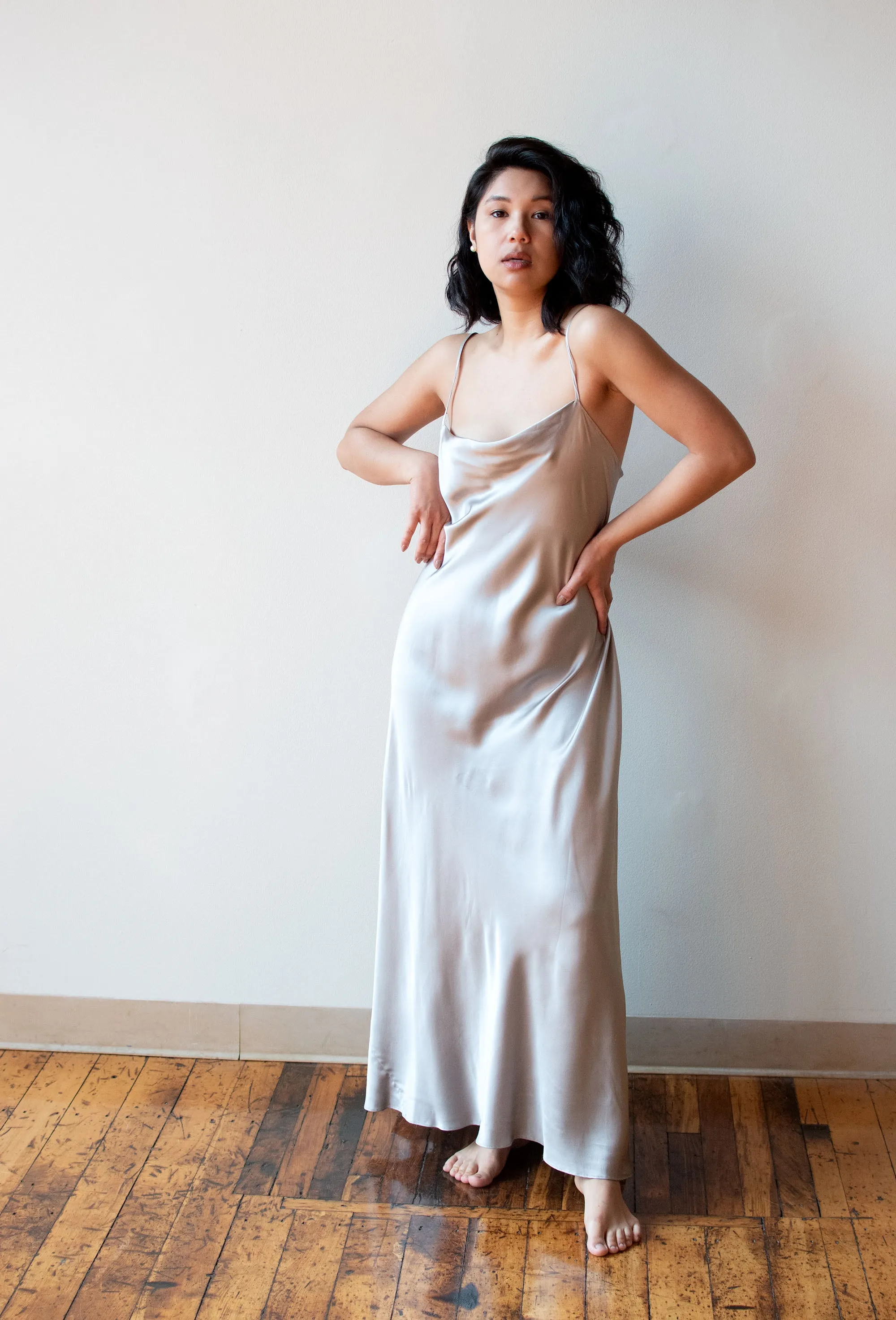 Gray Silk Slip Dress | Donna Karan