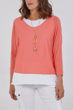 Heather Double Layer Necklace Top - Coral