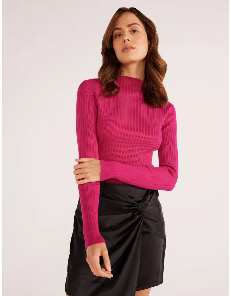 Lara Rib Knit Top-Magenta