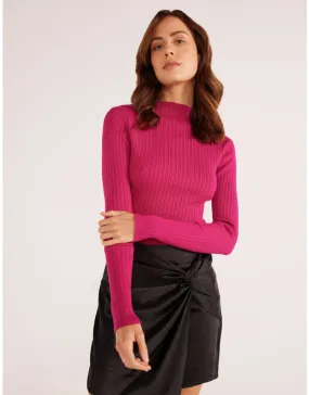 Lara Rib Knit Top-Magenta