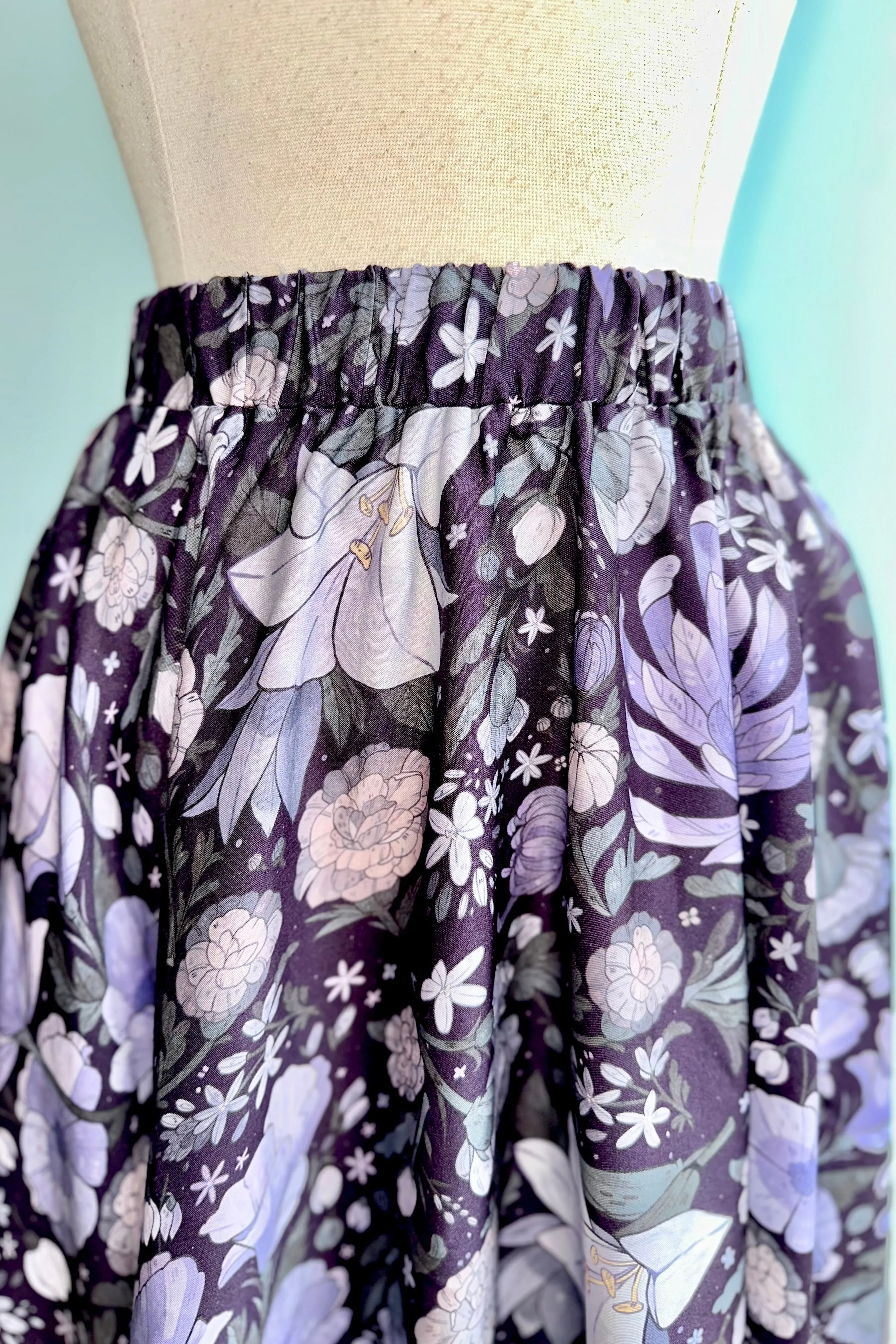 Lavender and Olive Floral Midi Skirt by Morning Witch