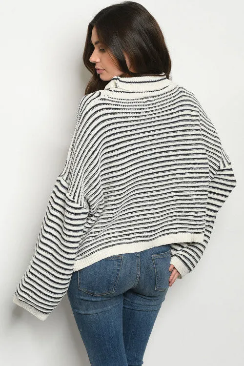 Lia White & Blue Stripes Sweater