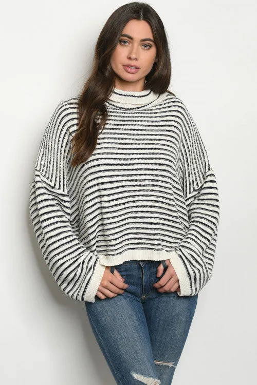Lia White & Blue Stripes Sweater