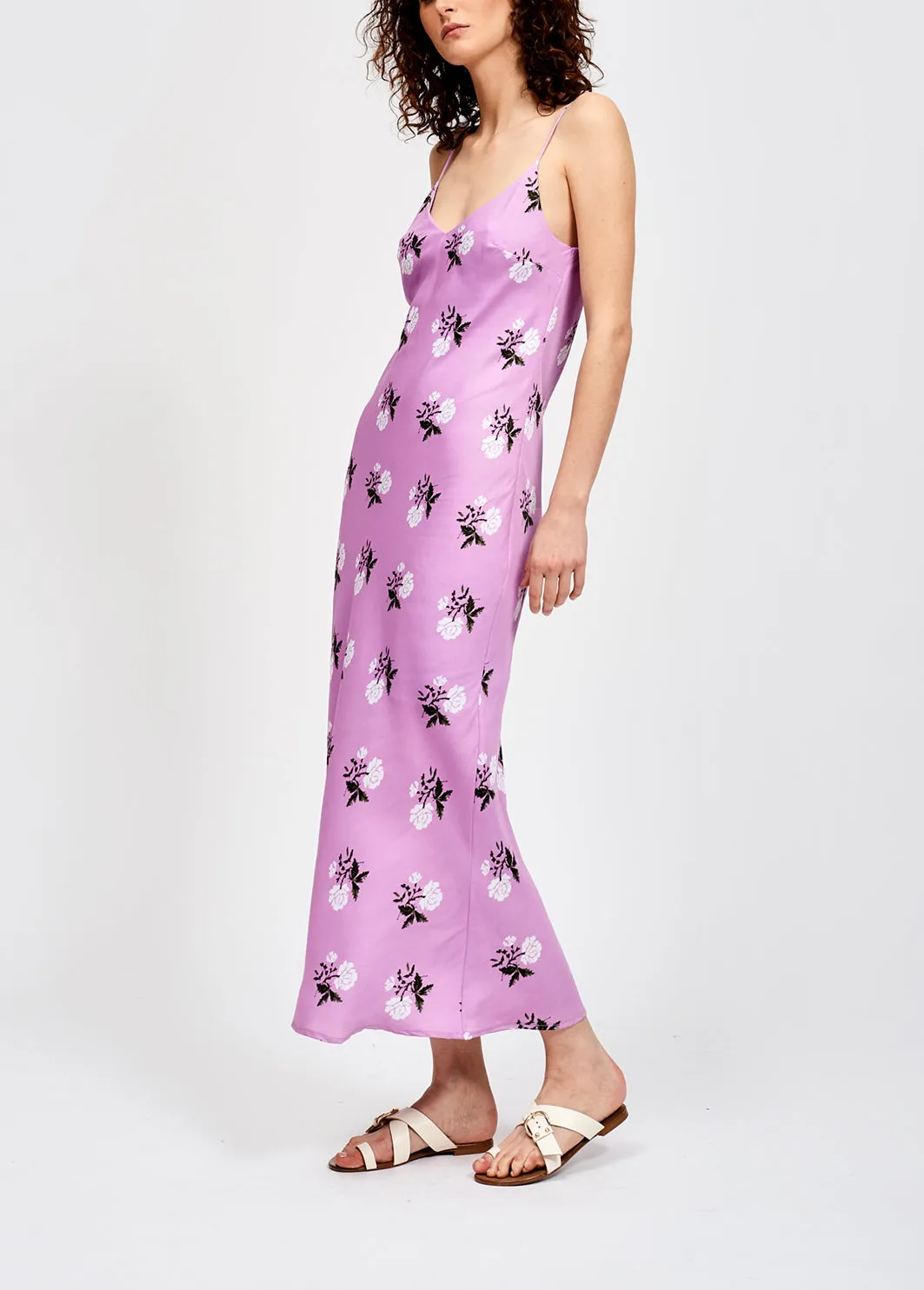 Lilac floral print maxi slip dress
