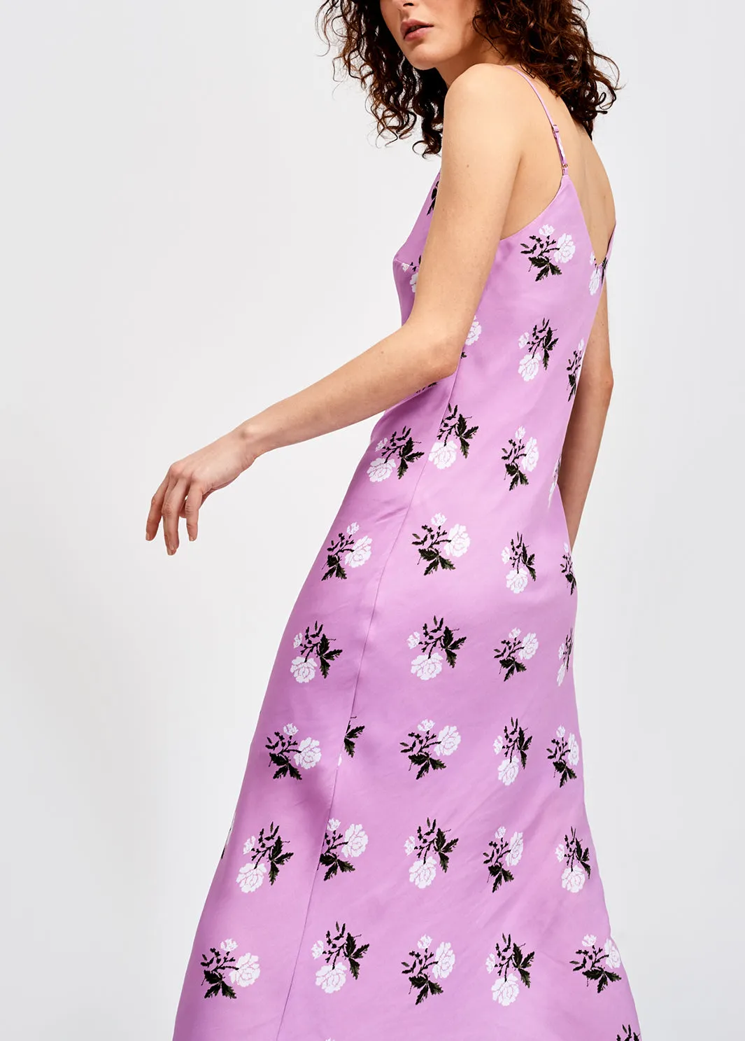 Lilac floral print maxi slip dress