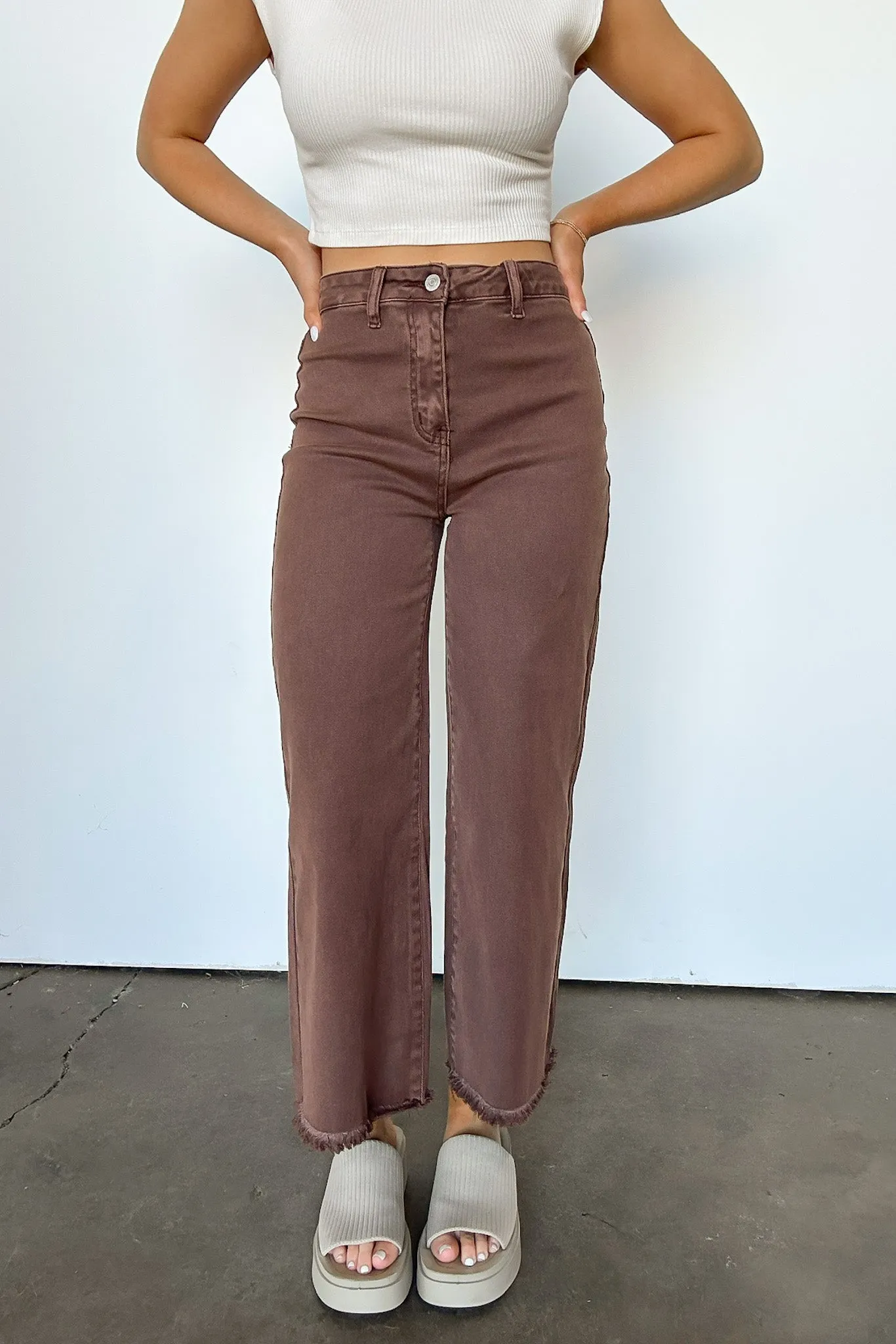 Lorellah High Rise Frayed Hem Straight Leg Jeans - FINAL SALE