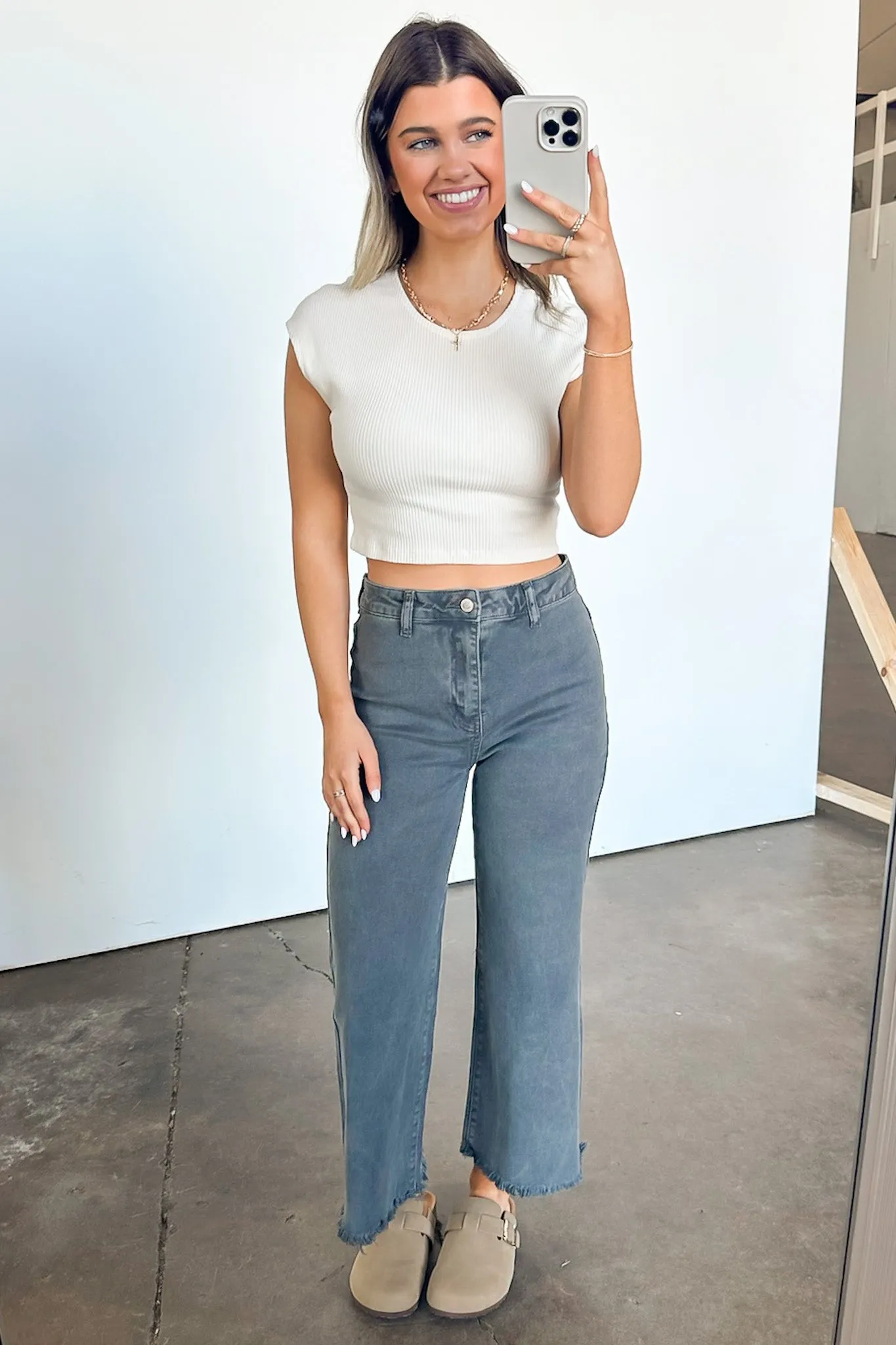 Lorellah High Rise Frayed Hem Straight Leg Jeans - FINAL SALE