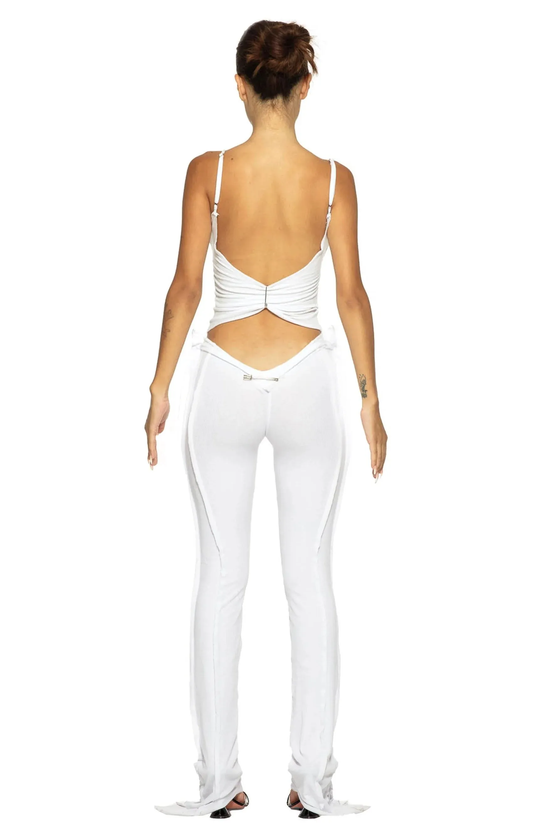 Low Back Double Layer Tank in White Rib