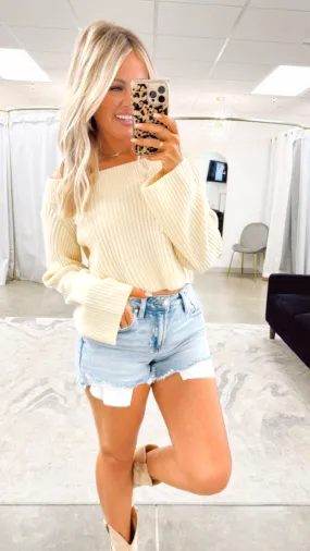 Luna Off-Shoulder Knit Crop Sweater Top
