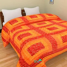LushHavenDecor Rajasthani Traditional Cotton Comforter Razai, Rajai, Ac Blanket Sanganeri Orange Multicolor Single Bed Jaipuri Quilt Blanket Floral Pattern 60 X 90 Inch Orange