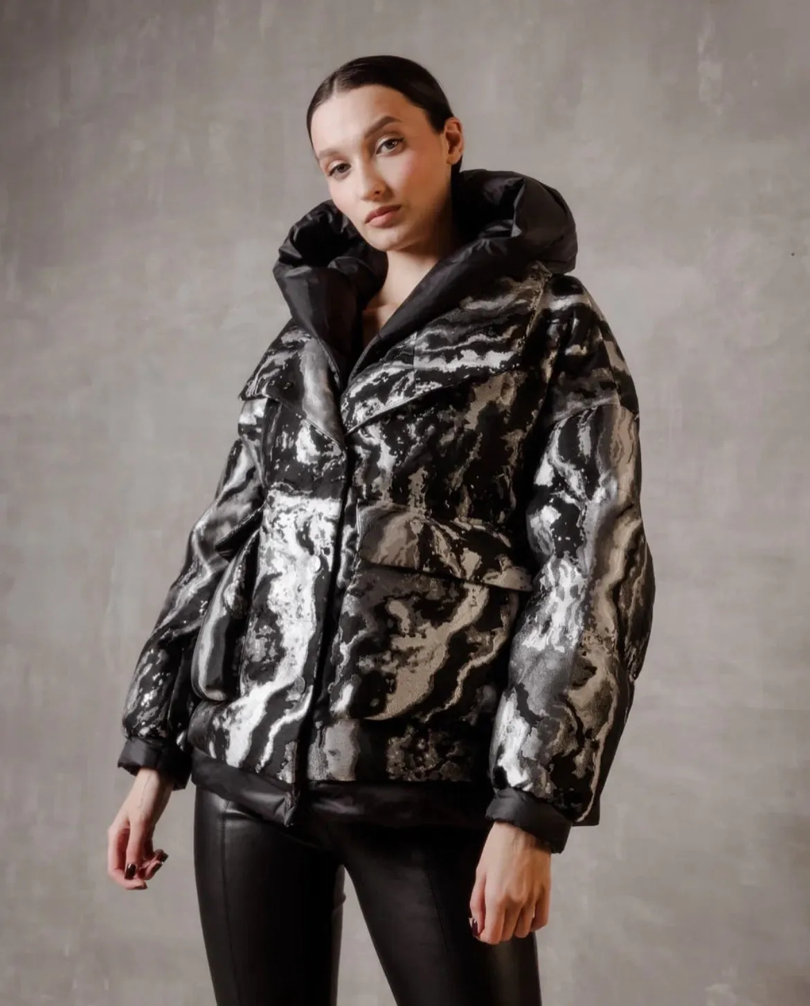 Marble Jacquard Down Fill Coat