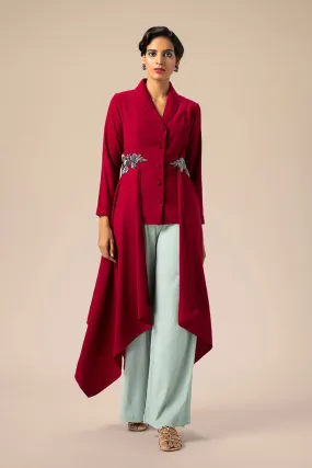 Maroon Crystalline High Low Drape Tunic