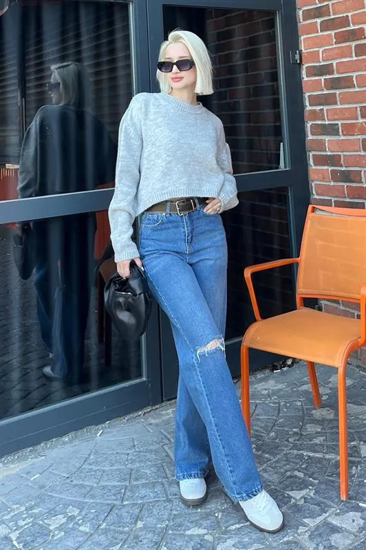 MDX Gray Bicycle Neck Crop Women's Sweater MG2166 - La Laguna