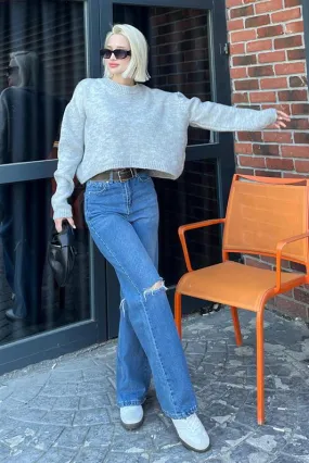 MDX Gray Bicycle Neck Crop Women's Sweater MG2166 - La Laguna