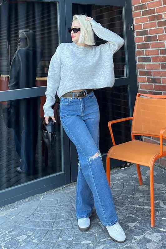 MDX Gray Bicycle Neck Crop Women's Sweater MG2166 - La Laguna