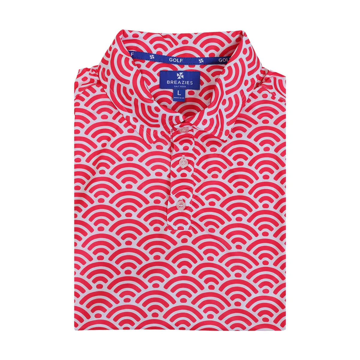Mens Golf Shirt - Geometric | Coral