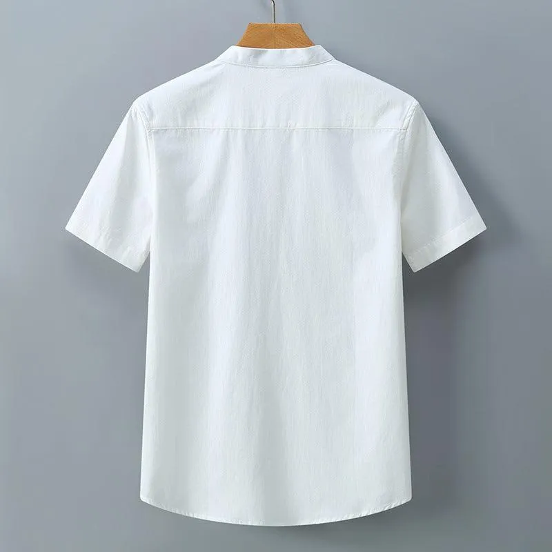 Men's Stand Collar Short Sleeve Shirt Loose Half Sleeve