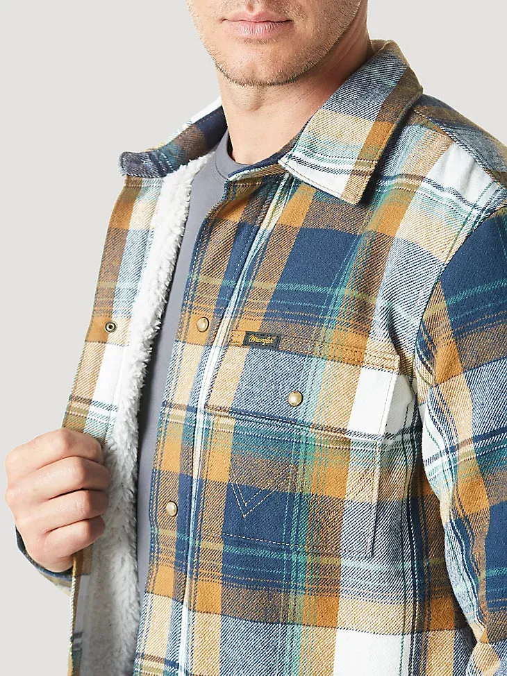 Men’s Wrangler Sherpa Lined Flannel Shirt Jacket in Blue Spruce