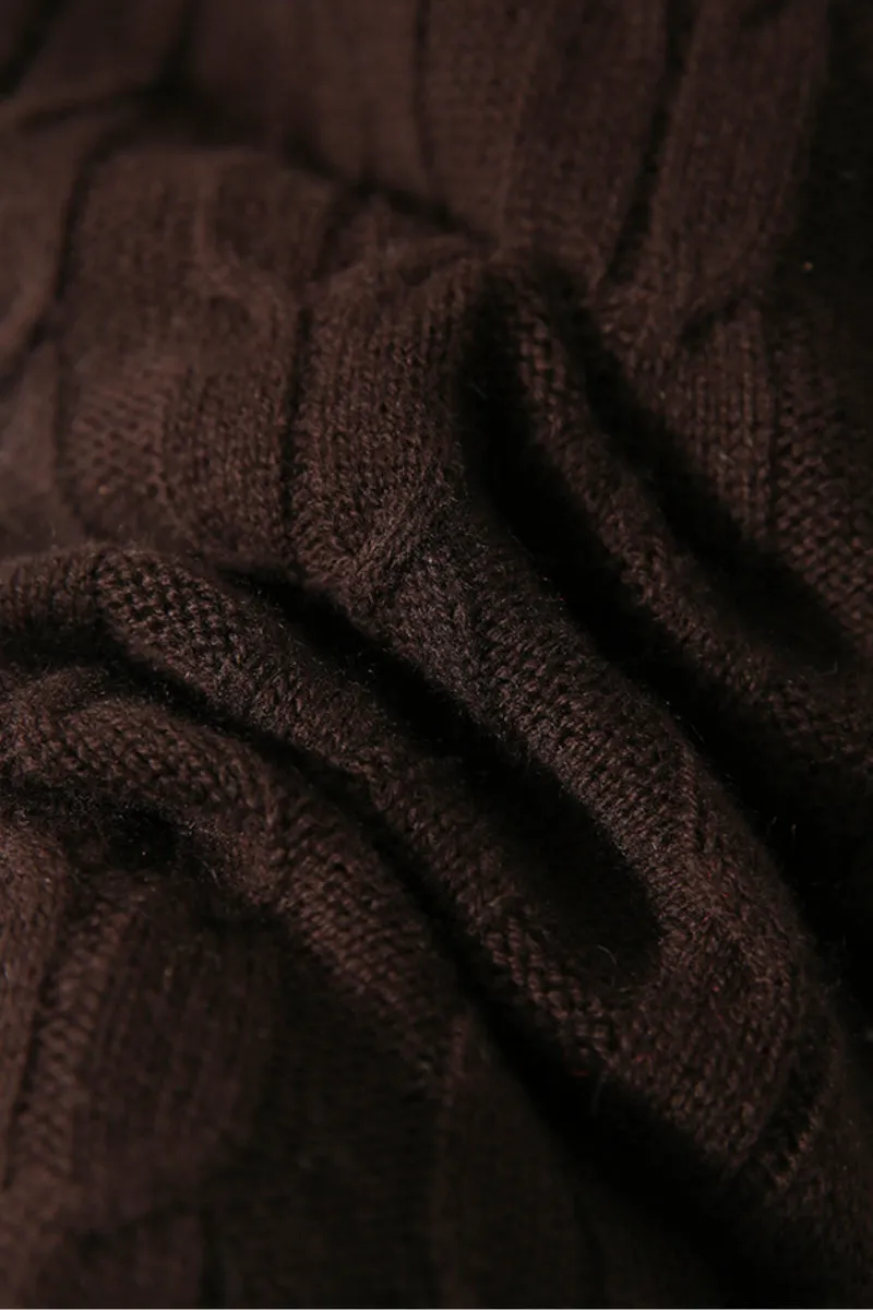 Merino Wool & Cashmere Blend Cable Knit Crewneck Sweater with Flared Sleeve
