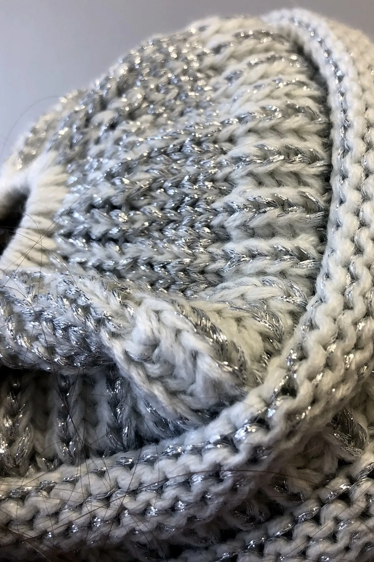 Messy Bun Metallic Beanie In Ivory Metallic Silver - ALL SALES FINAL