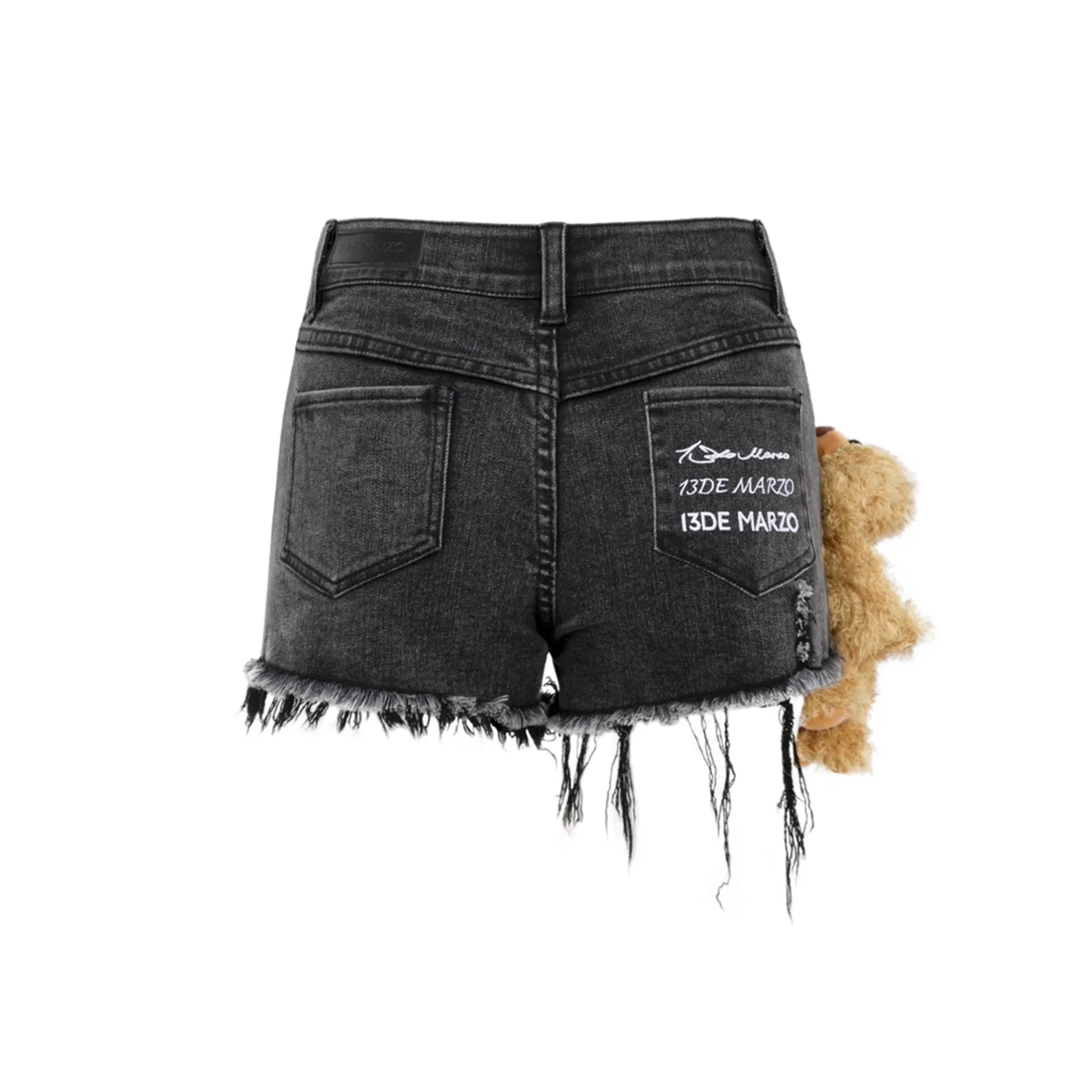 Multiple Bear Logo Denim Shorts in Black