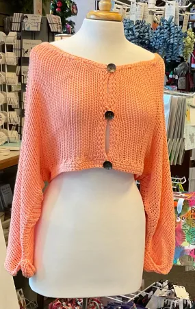 OPEN KNITTED CROPPED SWEATER W/BUTTON DETAIL COLOR LG/XLG