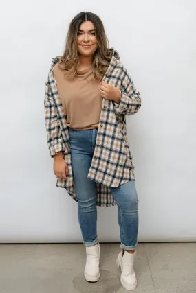 OVERSIZED PLAID BUTTON DOWN TOP SHACKET- BLACK