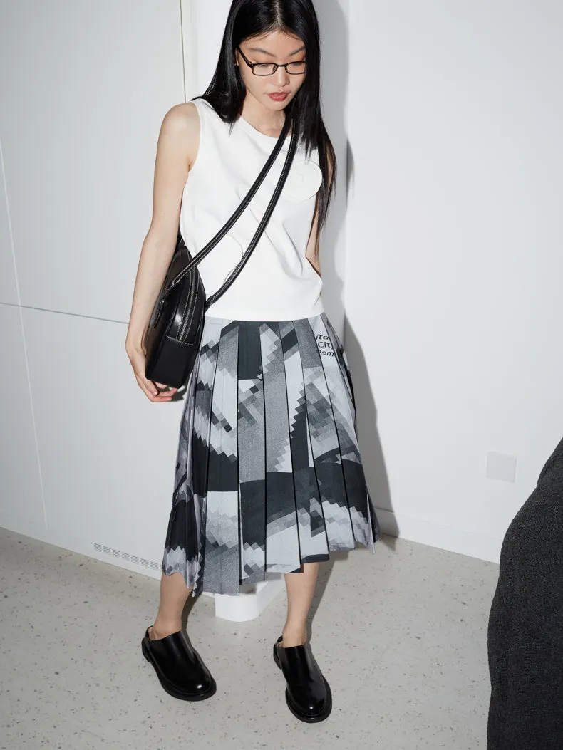 Picture Nichi Retro Mosaic Flare Pleats Long-Skirt