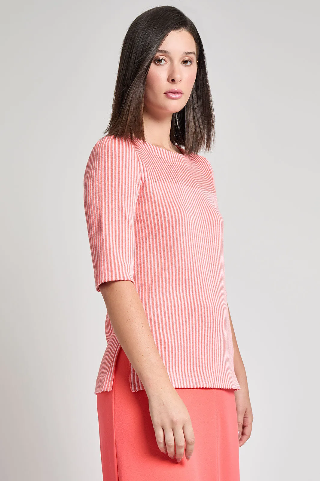 Plus Size Striped Two Tone Soft Knit Tunic