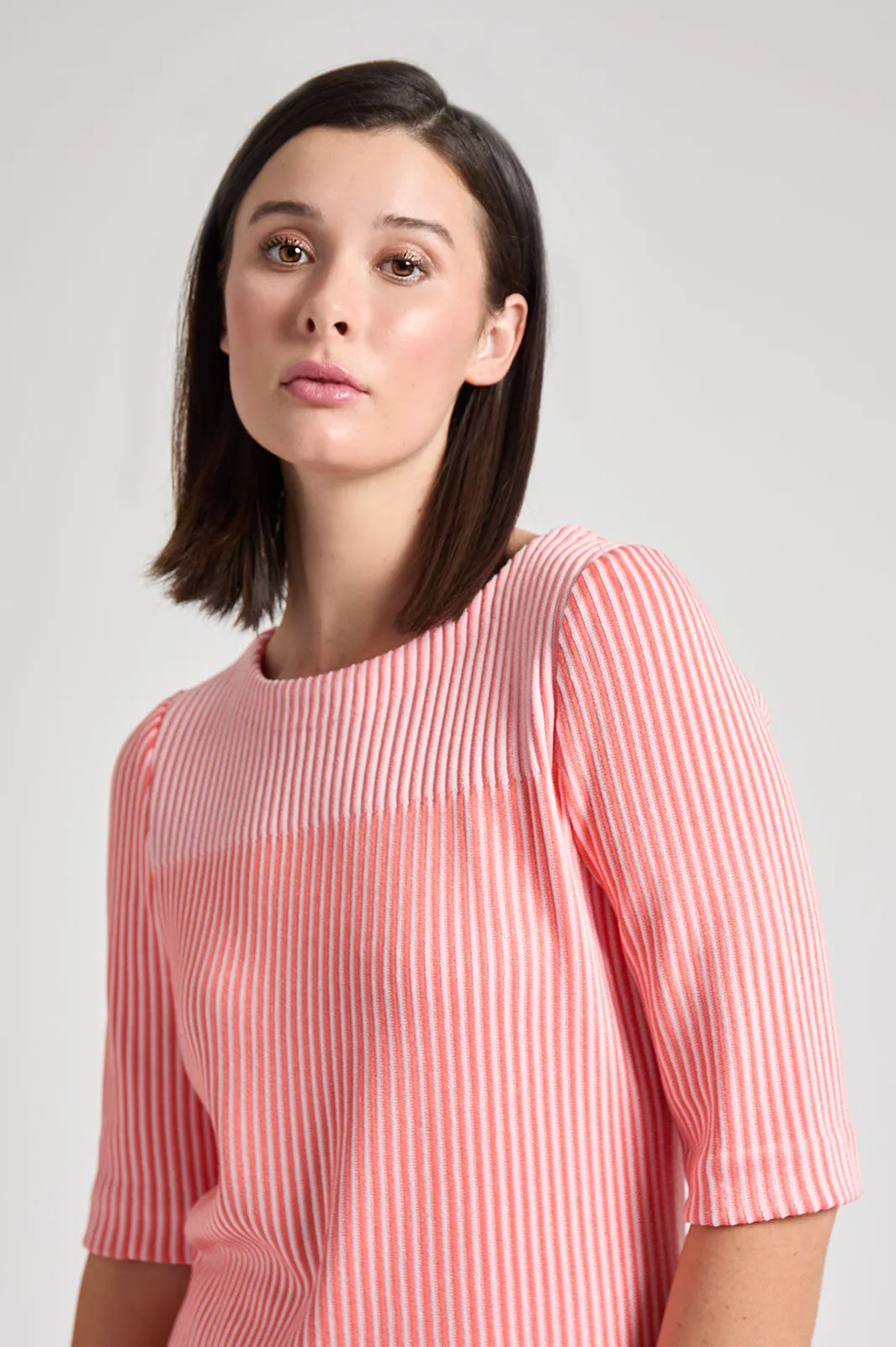 Plus Size Striped Two Tone Soft Knit Tunic