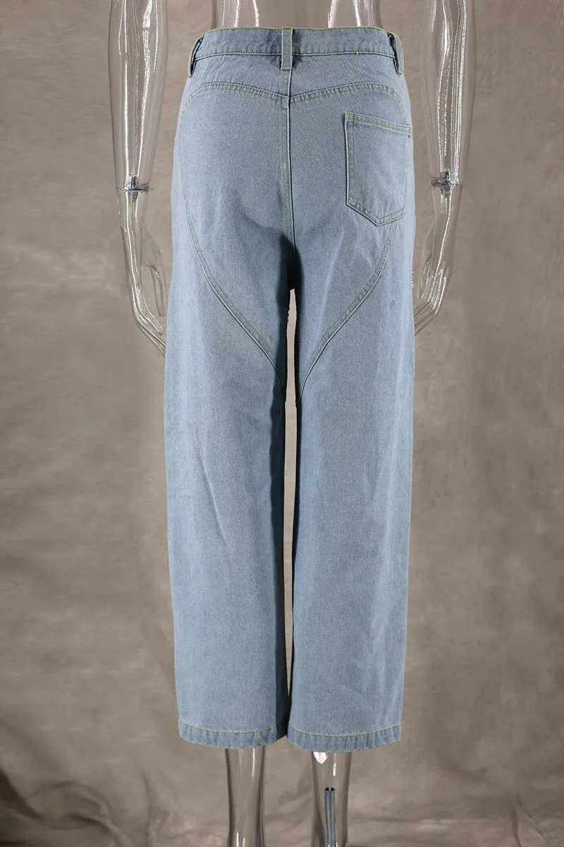 PM0282 Rhinestones Straight Leg Jeans