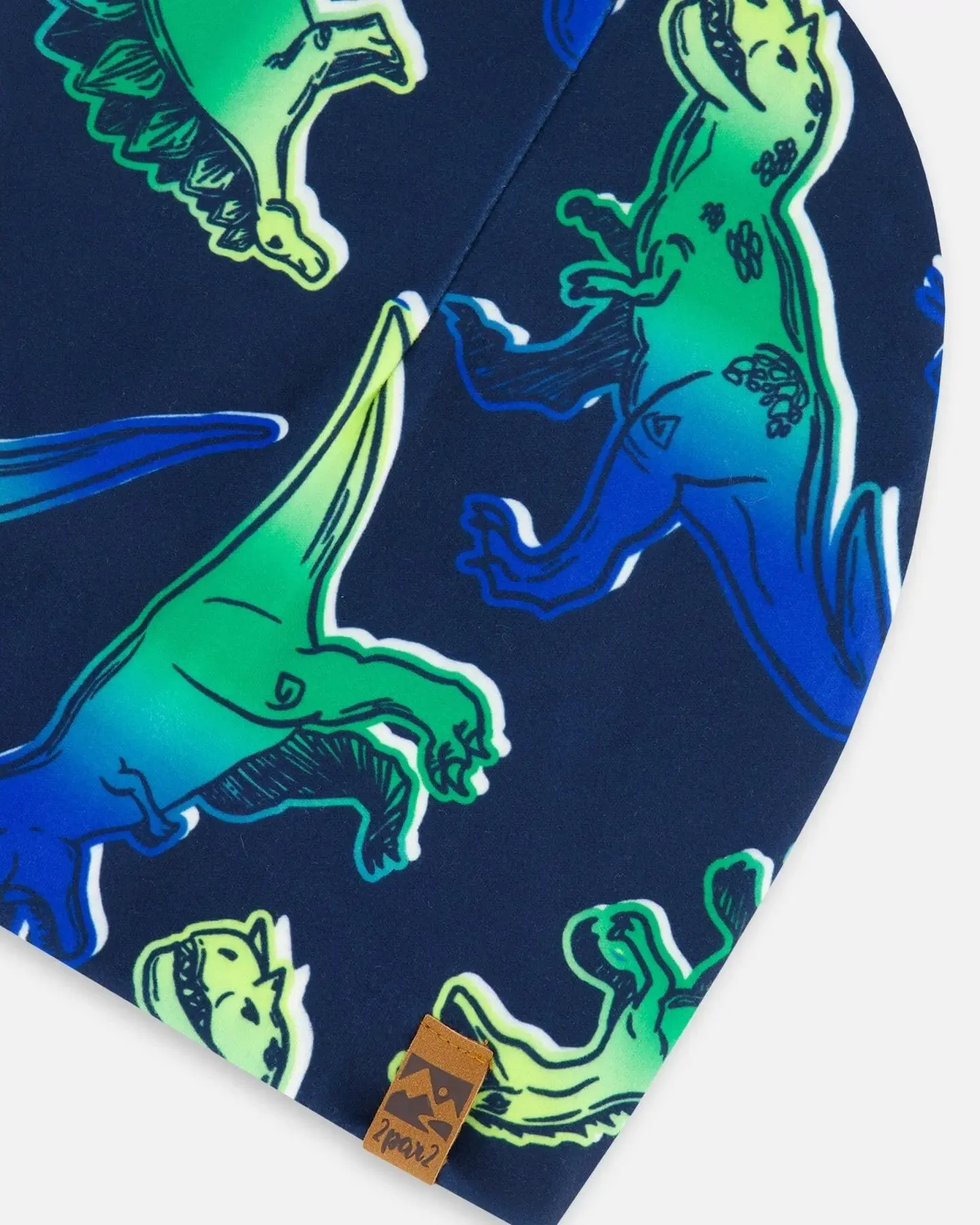 Printed Beanie Hat Blue And Green Dino On Navy