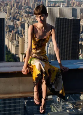Printed Slip Dress with Lace Hem