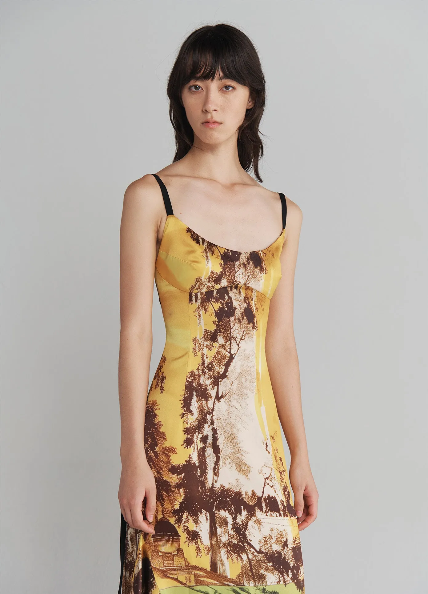 Printed Slip Dress with Lace Hem