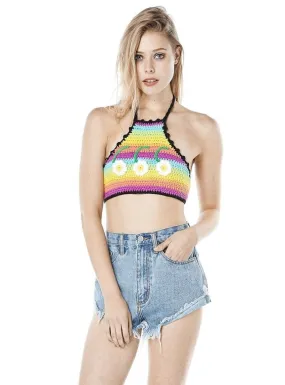 Rainbow Crochet Halter Daisy Applique Soft Pastel Colors With Daisies Boho Top Festival Wear Sizes Small Medium Or Large