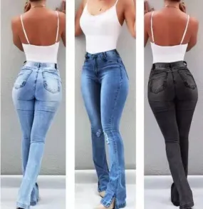 Retro Washed Street Elastic Pants Wide-leg Bell-bottom