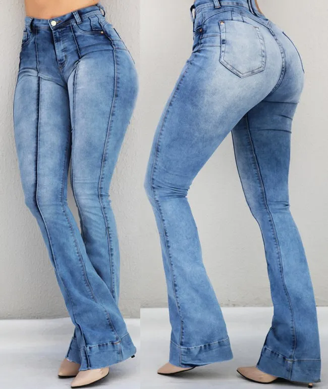 Retro Washed Street Elastic Pants Wide-leg Bell-bottom
