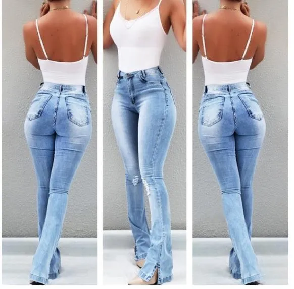 Retro Washed Street Elastic Pants Wide-leg Bell-bottom