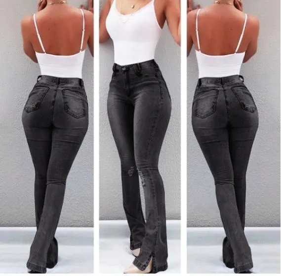 Retro Washed Street Elastic Pants Wide-leg Bell-bottom