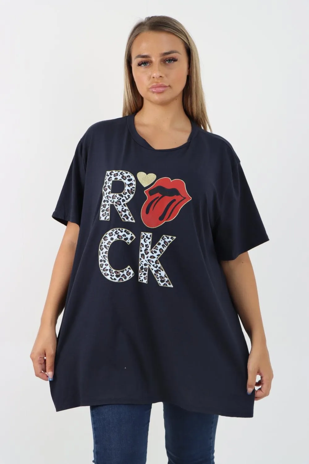Rock Print Short Sleeve Tunic Top
