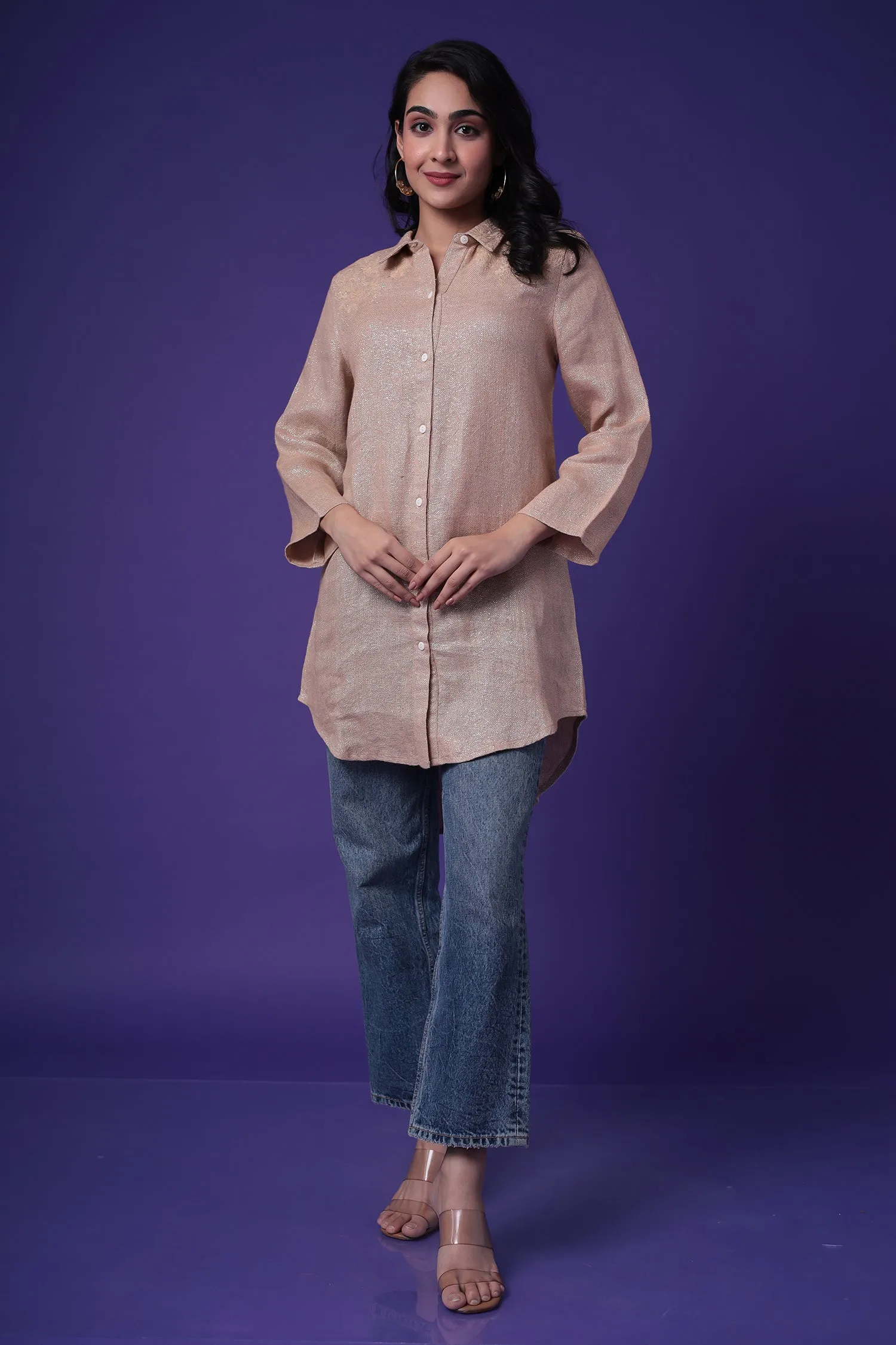 Shimmer Linen Tunic with Embroidered work