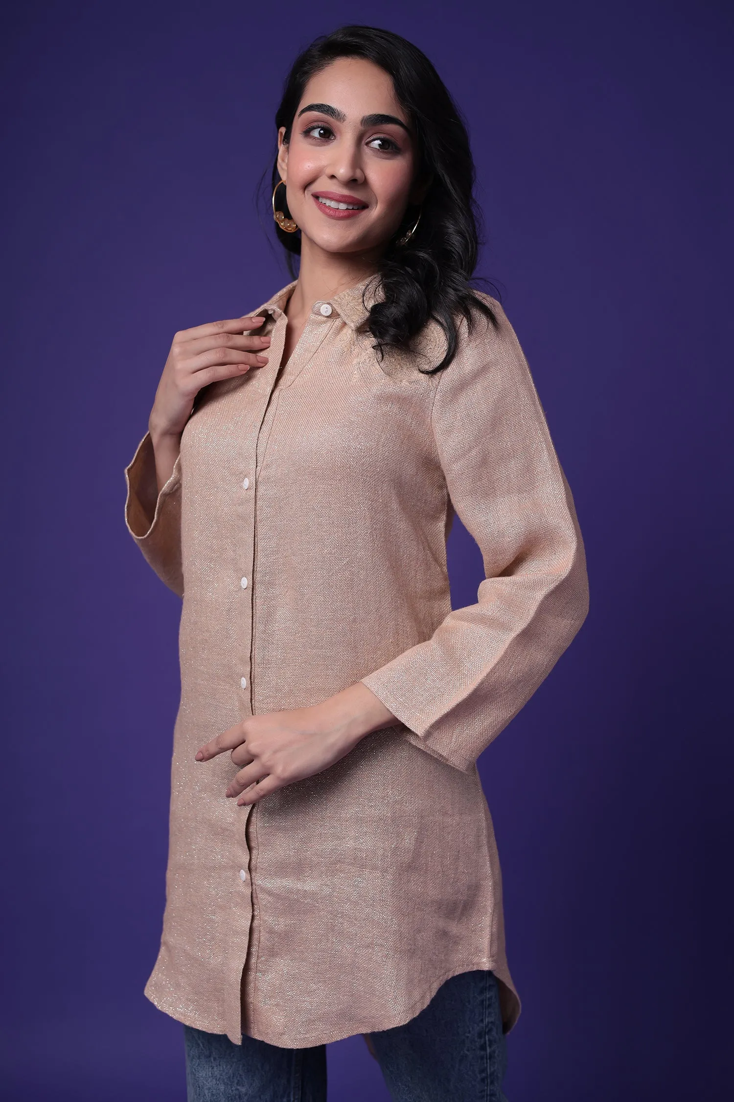 Shimmer Linen Tunic with Embroidered work