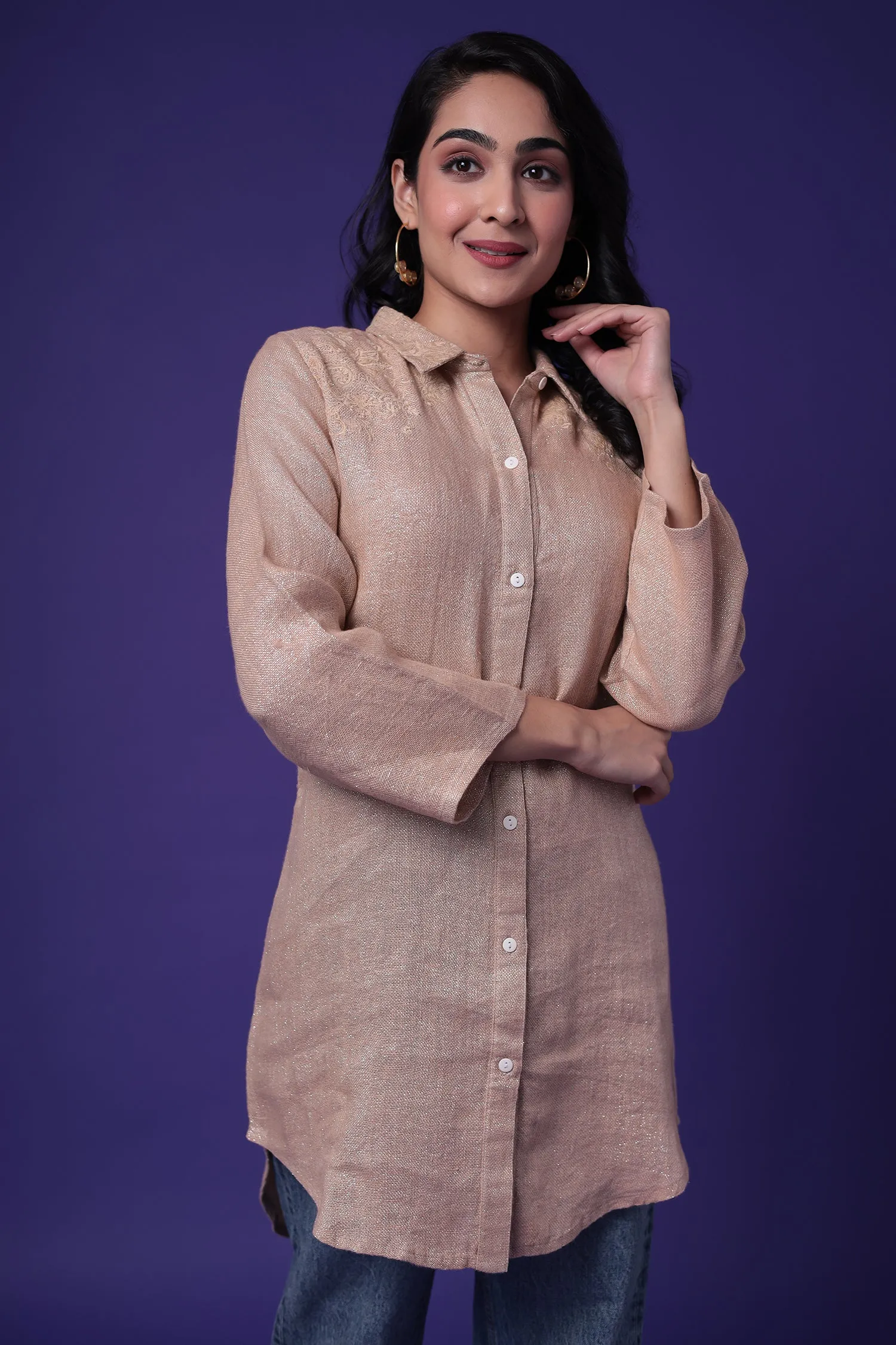 Shimmer Linen Tunic with Embroidered work