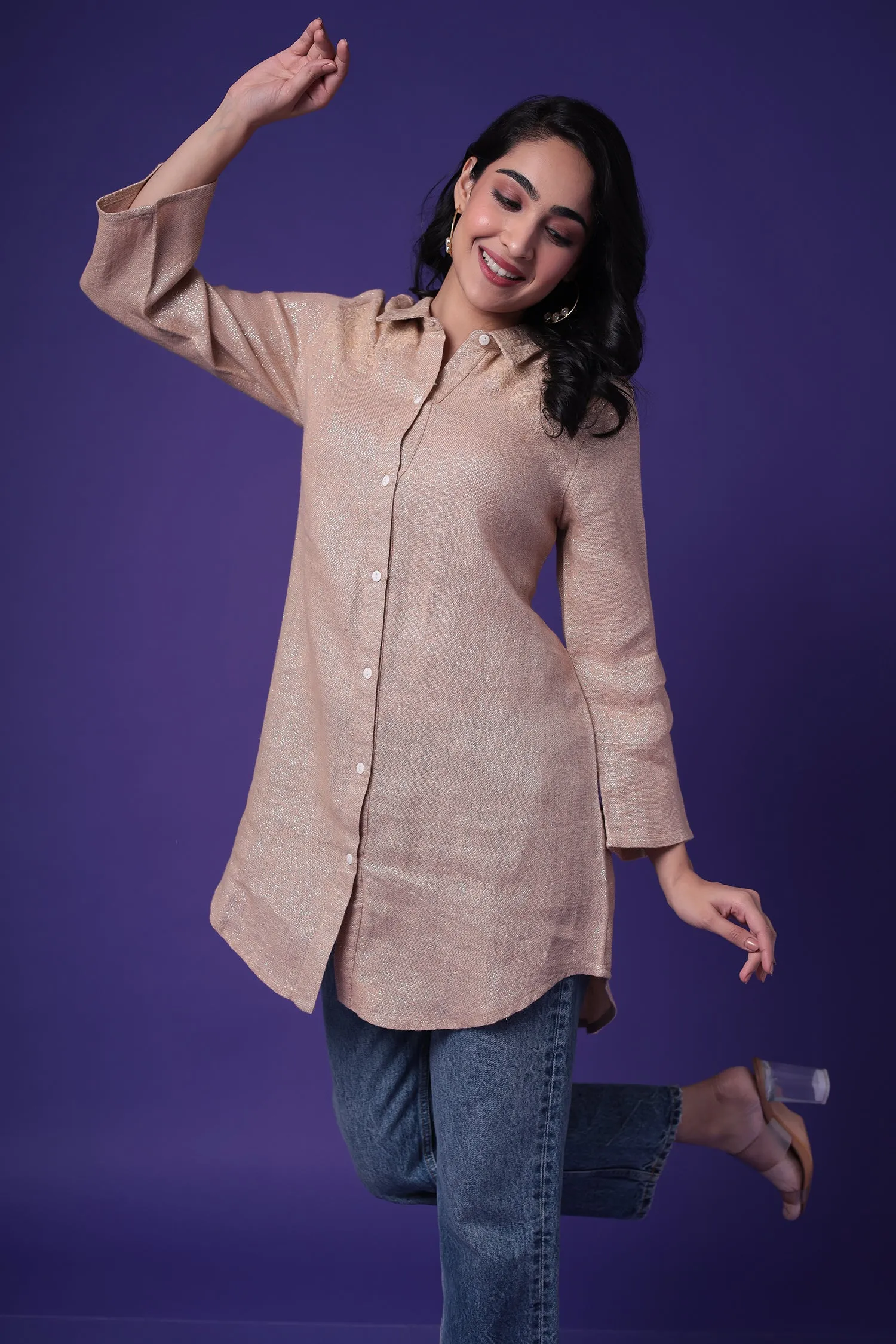 Shimmer Linen Tunic with Embroidered work