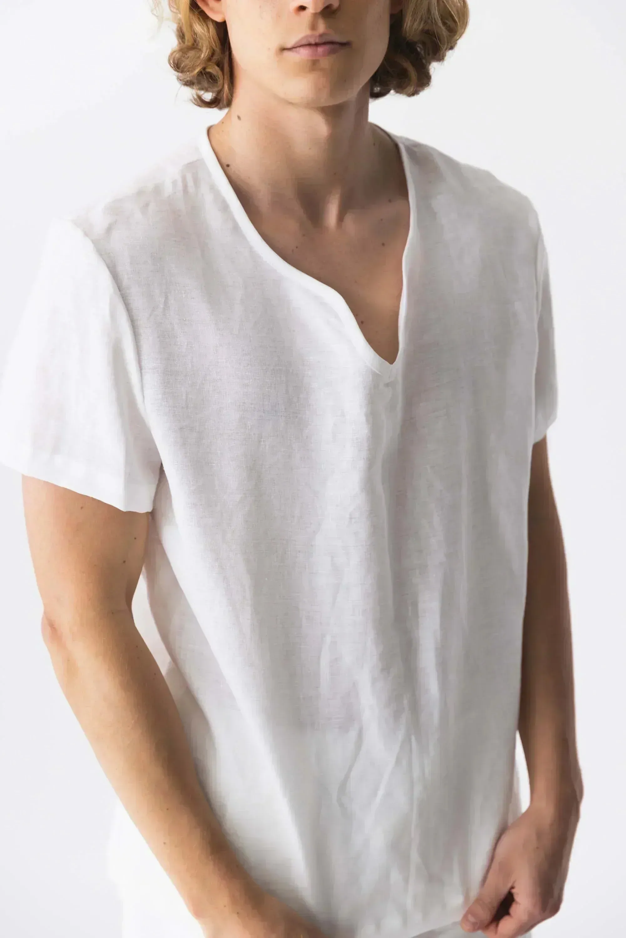 Short-sleeved linen tunic beige natural - Marcelo