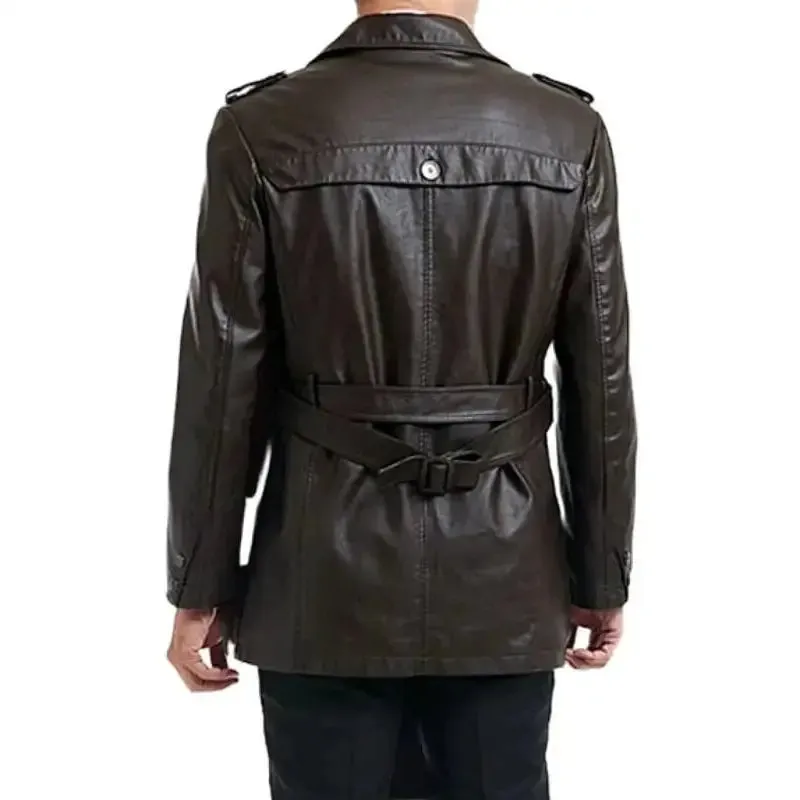 Single Breasted Black Motorcycle Leather Coat for Men